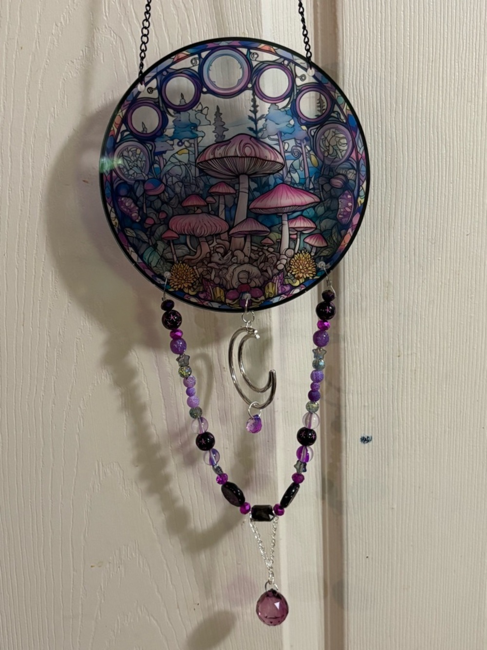 Handcrafted Purple Mushroom Suncatcher Wall Hanging